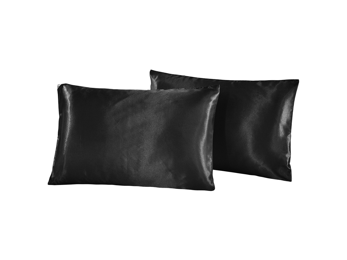 2026-funda De Almohada De Seda Satín Suave Lujosa Negra Con Cremallera Tamaño Queen Uk-us 51*76*2 Cm