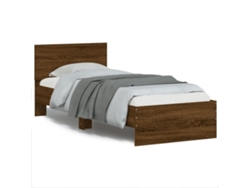 Estructura De Cama Cabecero Luces Led Marrón Roble 90x190 Cm