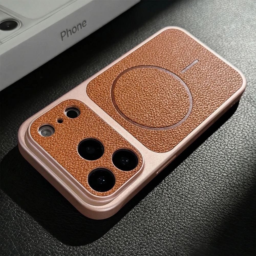 (iphone 17 Pro Max Marrón Claro) Funda Magnética Para Teléfono, Compatible Con Magsafe Y Carga Inalámbrica De Cuero Sintético.