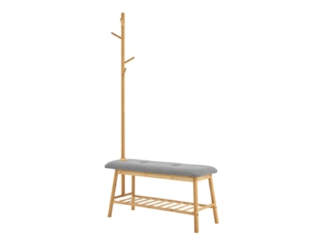 Banco zapatero Bygland con perchero 5 ganchos bambú 165x90x34 cm - Gris Natural [EN.CASA]