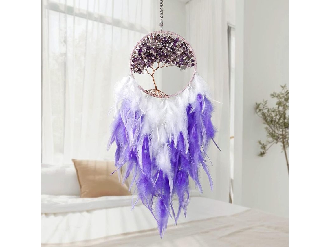 2026-cazador De Sueños Artesanal De Cristal Con Plumas Y Árbol De La Vida Decoración Bohemia Morada Para Hogar