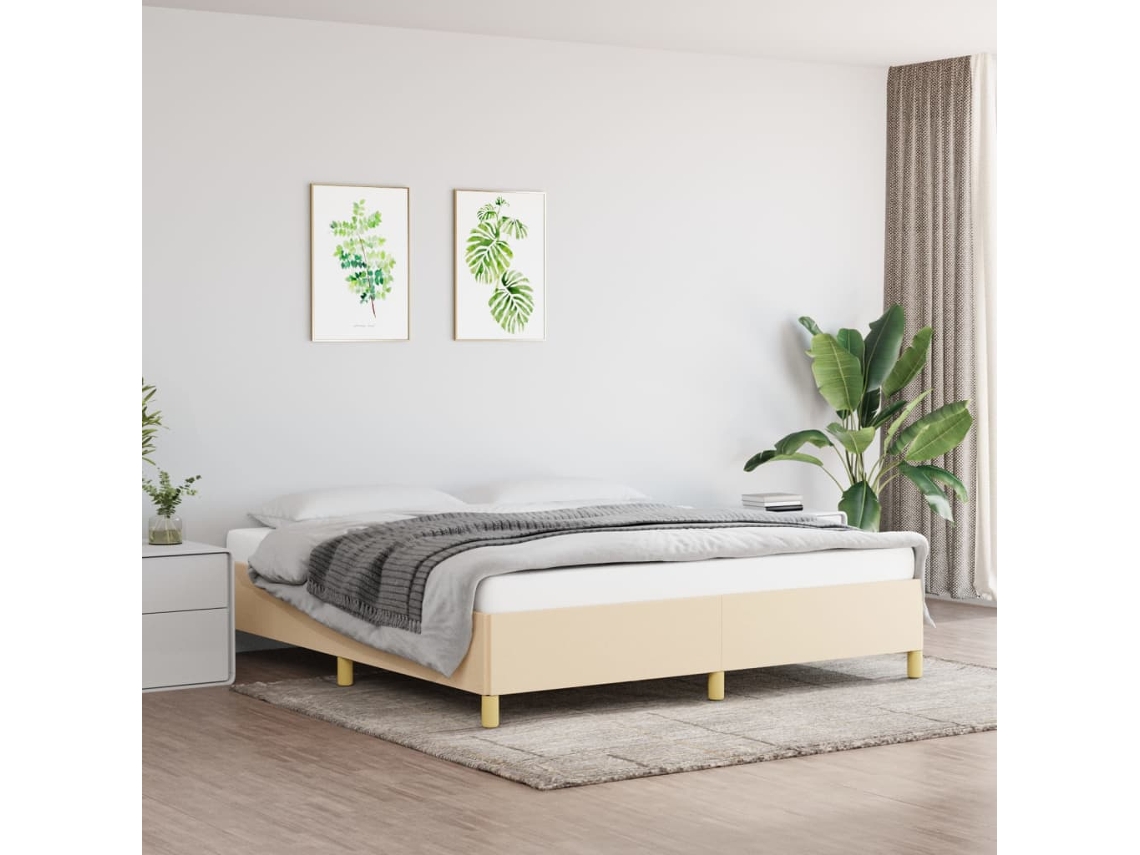 Cama Sin Colchón Tela Color Crema 180x200 Cm