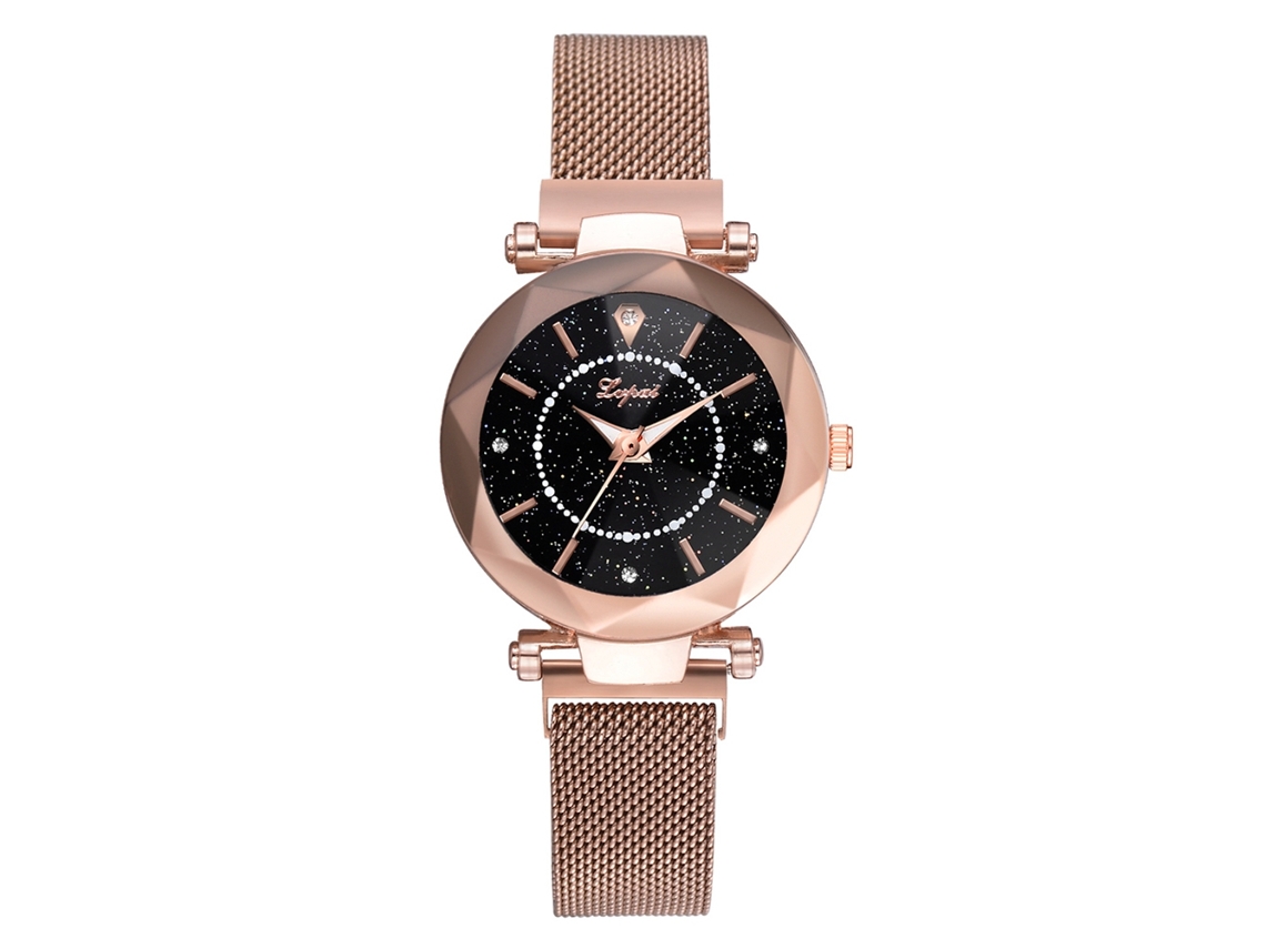 Reloj De Pulsera De Cuarzo Para Mujer Con Correa De Aleación Con Estampado De Cielo Estrellado Rosa.