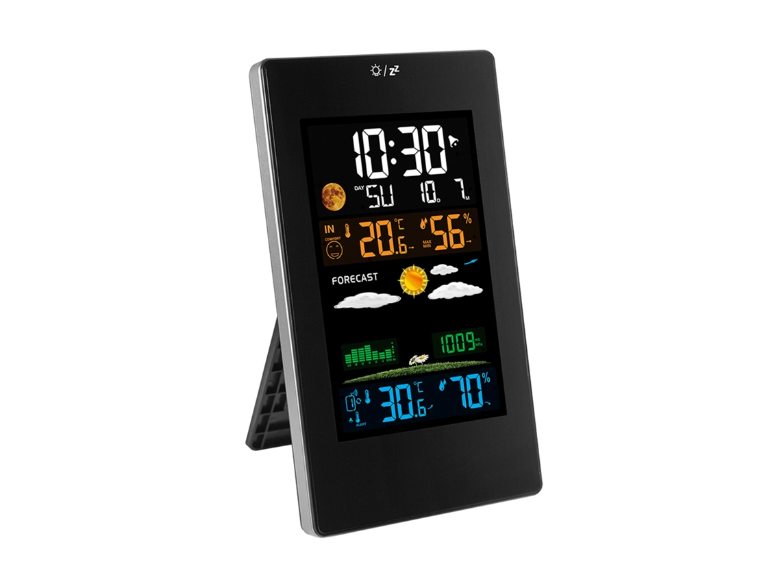 Estación Meteorológica Para Interiores Y Exteriores Con Sensor De Temperatura/higrómetro, Pronóstico Del Tiempo, Despertador Y Fases Lunares.