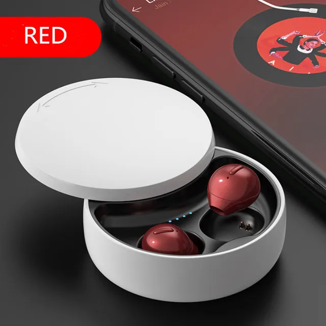 Auriculares inalámbricos Bluetooth invisibles (rojos), resistentes al agua para dormir, con micrófonos duales.