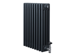Radiador tradicional de 4 columnas 600x425 mm Gris antracita 523 W + Válvulas termostáticas cromadas – Acero al carbono