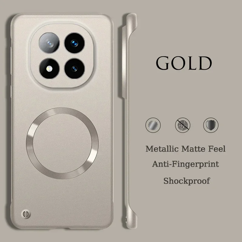 (oro, Redmi Note 14 Pro) Lujosa Funda Protectora Magnética Ultradelgada De Metal Sin Marco Con Protección Súper Resistente A Los Golpes.