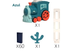 (azul, 60 Piezas) Juego De Tren Eléctrico Para Niños Con Efectos Automáticos De Sonido Y Luz, Dominó Y Bloques De Construcción.