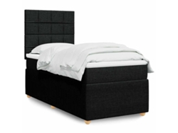 Cama Box Spring Con Colchón Tela Negro 90x190 Cm