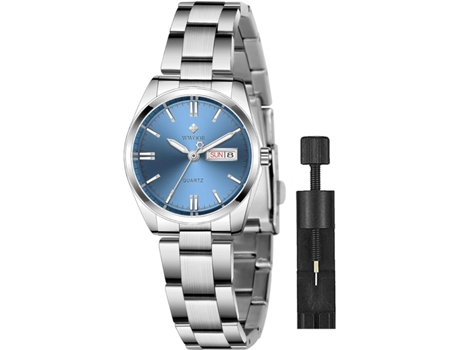 VEANXIN Relojes de pulsera con pulsera de acero inoxidable plateado para mujer-Blanco