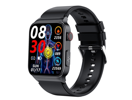 Correa de reloj inteligente E500 Pantalla cuadrada HD de 1,83 '' TPU compatible con ECG no invasivo y monitoreo de azúcar en sangre (negro)