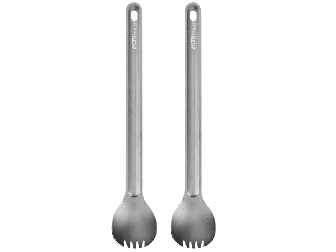 2 Piezas De Cuchara-tenedor De Titanio Con Mango Largo Para Camping, Senderismo, Picnic Y Actividades Al Aire Libre.