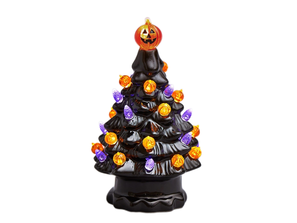 Árbol De Halloween Decorativo De Cerámica Iluminado Con Luz De Calabaza, Tamaños Pequeño Y Mediano.