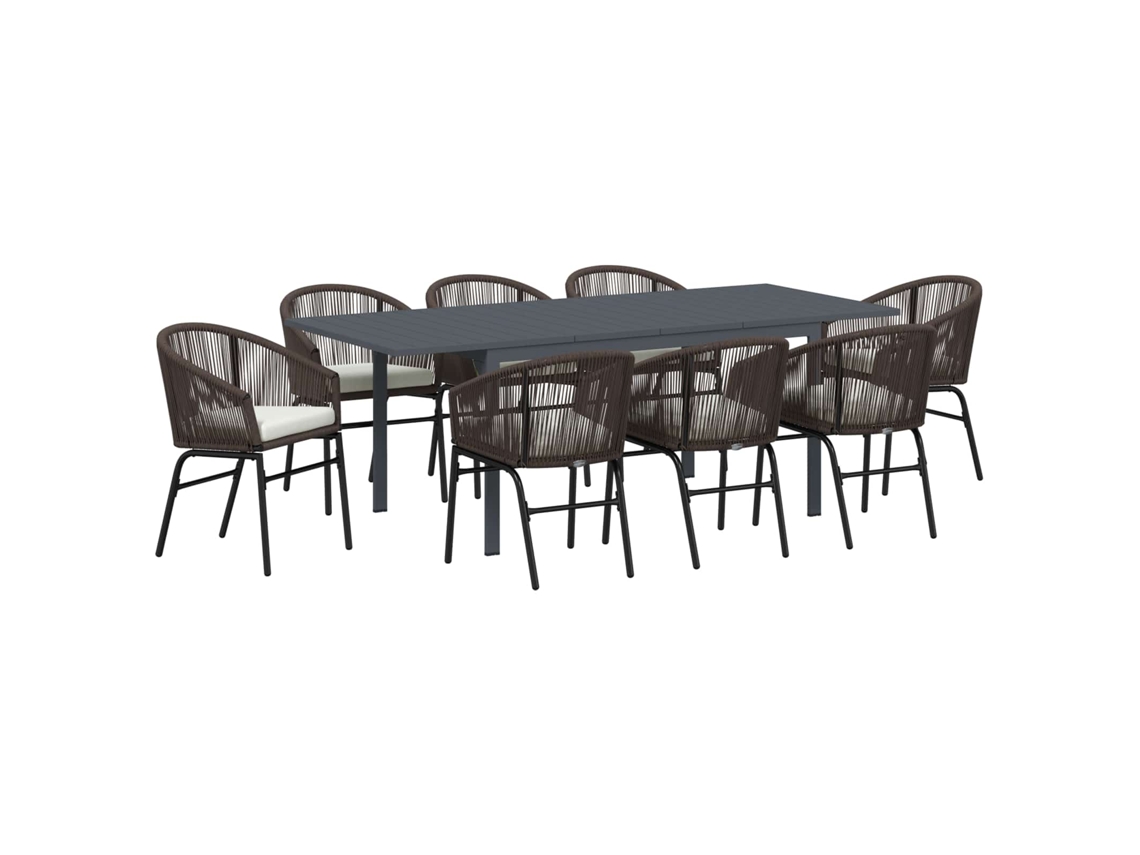 Juego de comedor de jardín de 9 piezas de mimbre marrón EXCLUSIVO DE LA CASA