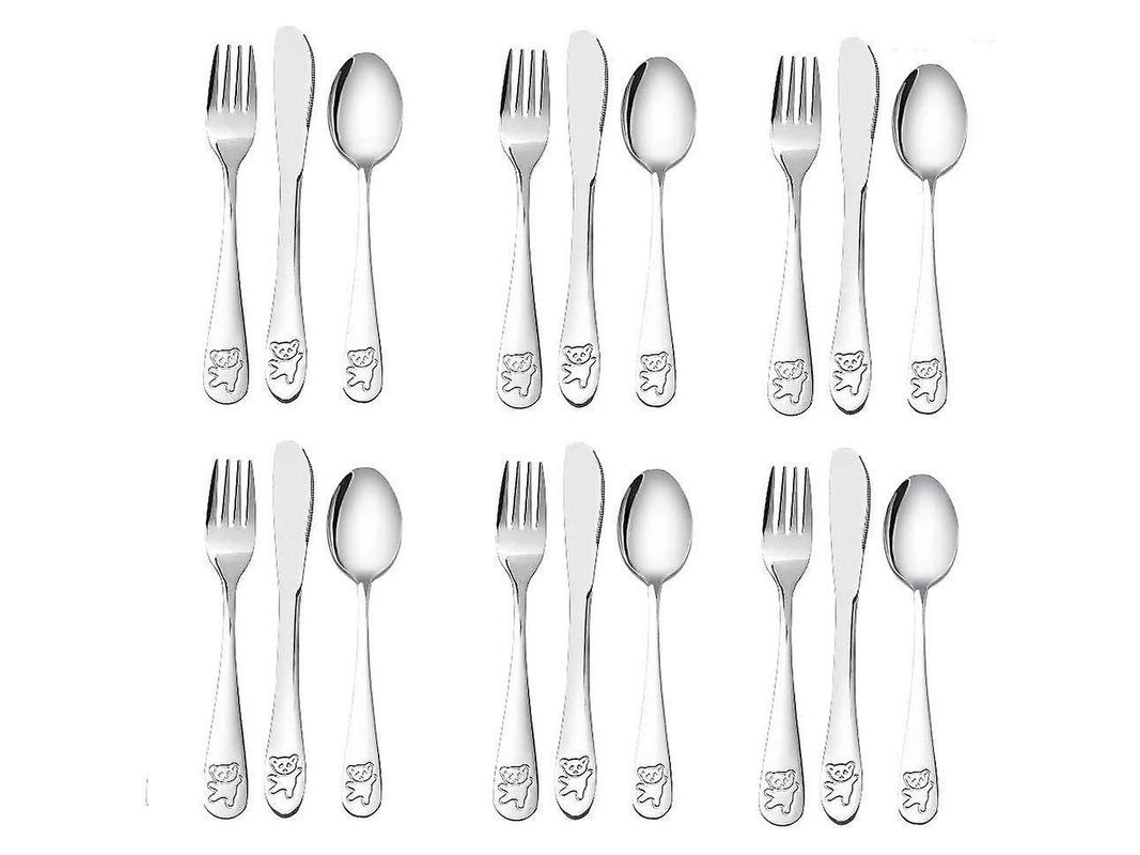 Set De Cubiertos De Acero Inoxidable Para Niños 18 Piezas, Seguro Para Niños Y Bebés, Regalo