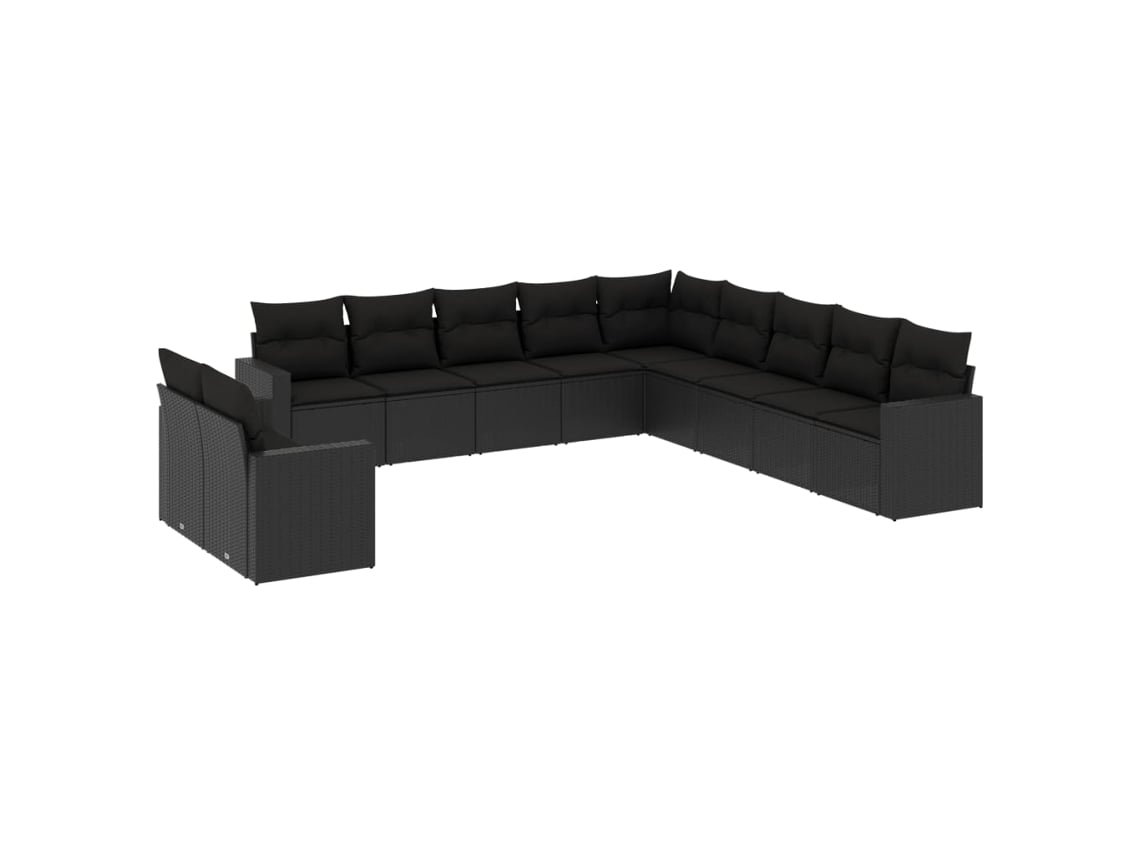 Conjunto 11 de sofás de jardín VIDAXL y cojines ratán sintético negro
