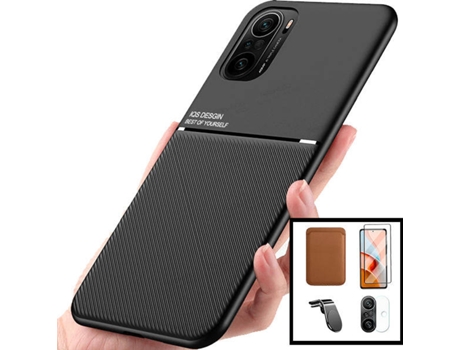 Kit Carcasa, Protector Cristal 5D, Película Trasera Y Soporte Xiaomi Poco F3 Phonecare Magnetic Lux L Safe Driving Marrón