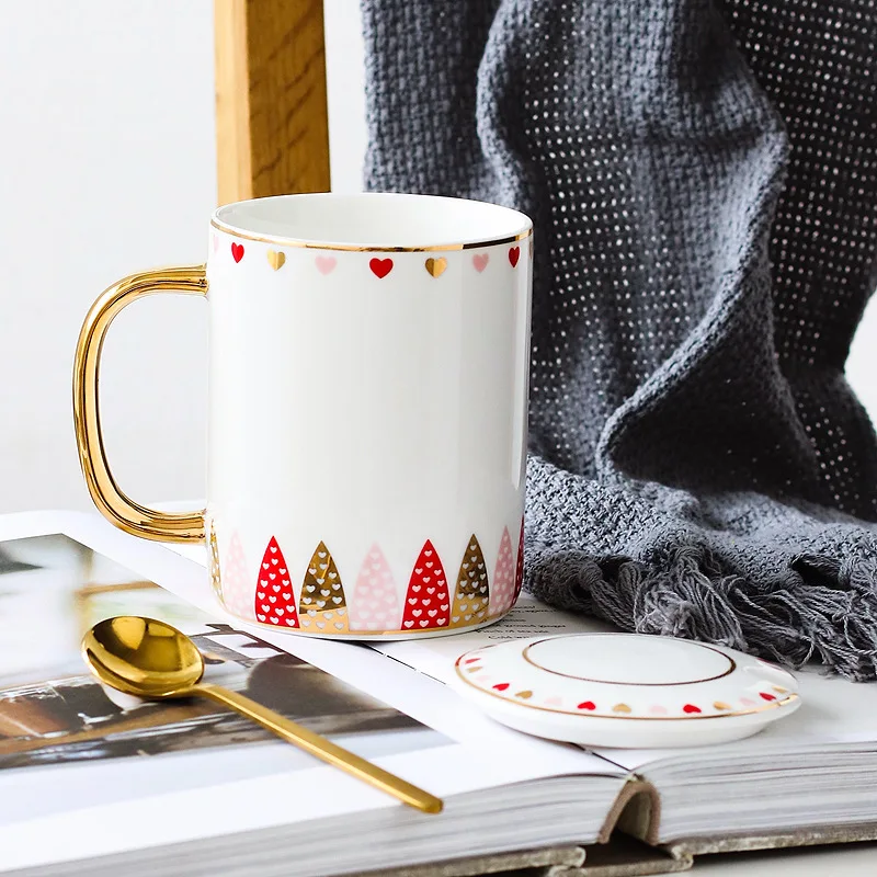 Taza de café nórdica de lujo en cerámica dorada pintada a mano, taza original para parejas. MDUG (modelo B, 350 ml)