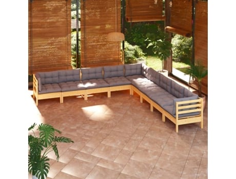 Conjunto 9 de muebles de jardín VIDAXL y cojines madera maciza pino