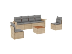 Conjunto de 7 sofás de jardín con cojines, mimbre, beige mixto, EXCLUSIVO DE LA CASA
