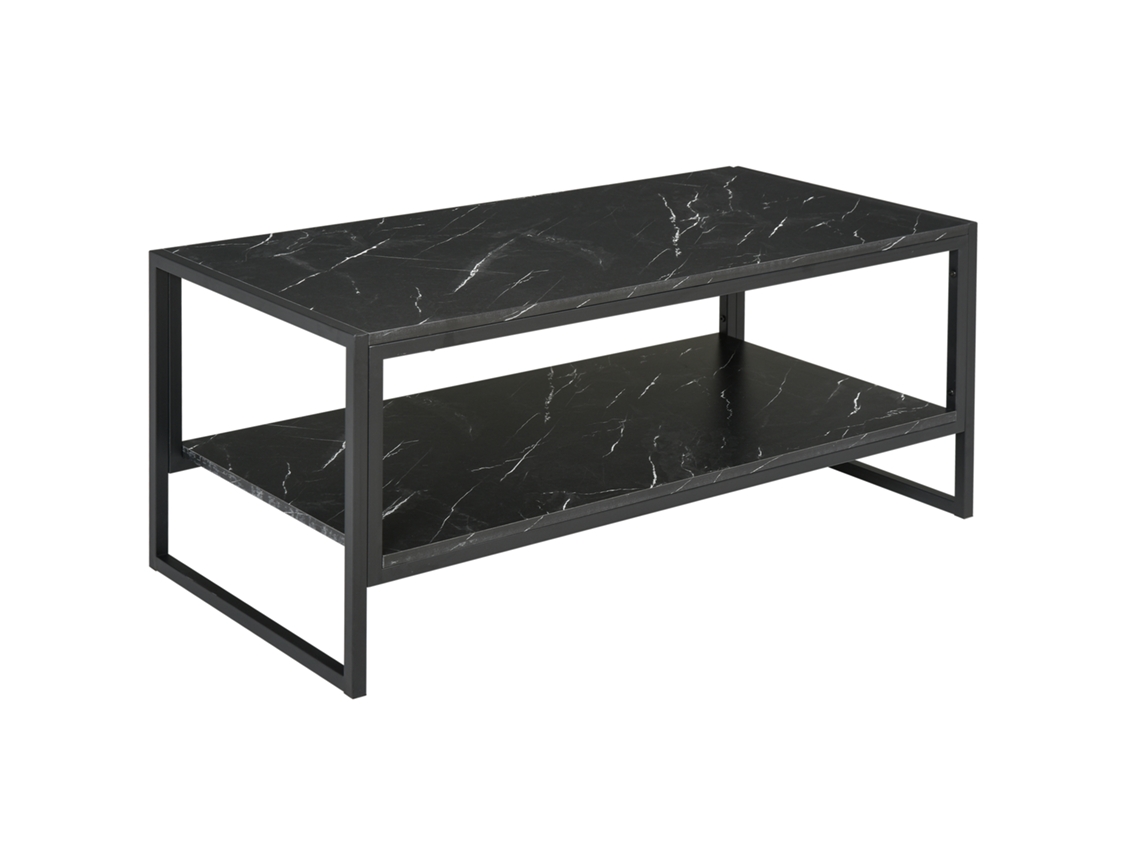 Mesa De Centro De Estilo Moderno Con 2 Estantes, 106 X 50 X 47 Cm, Color Negro.
