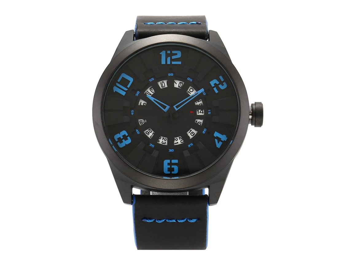 Reloj Hombre Fashionable Impermeable Calendario Cuarzo Pulsera Negro (números Azules)