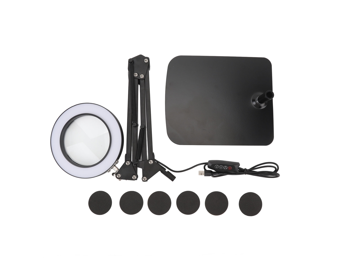 Lupa 5x Con Luz Led Flexible, Lámpara De Mesa Para Arte Y Reparaciones Con Base De Soporte.