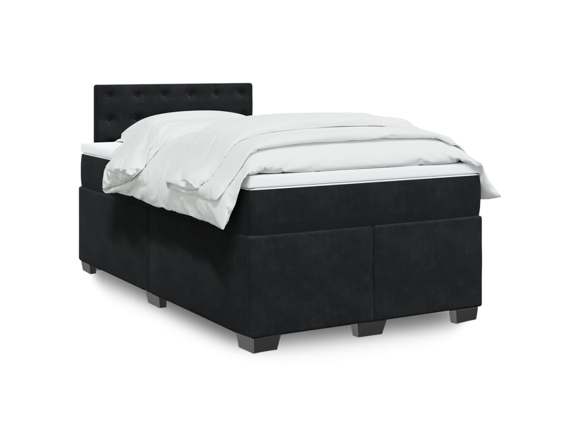Cama Box Spring Con Colchón Terciopelo Negro 120x200 Cm