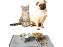 Alfombrilla Antideslizante De Silicona Gris De 48x30 Cm Para Comederos De Perros Y Gatos.