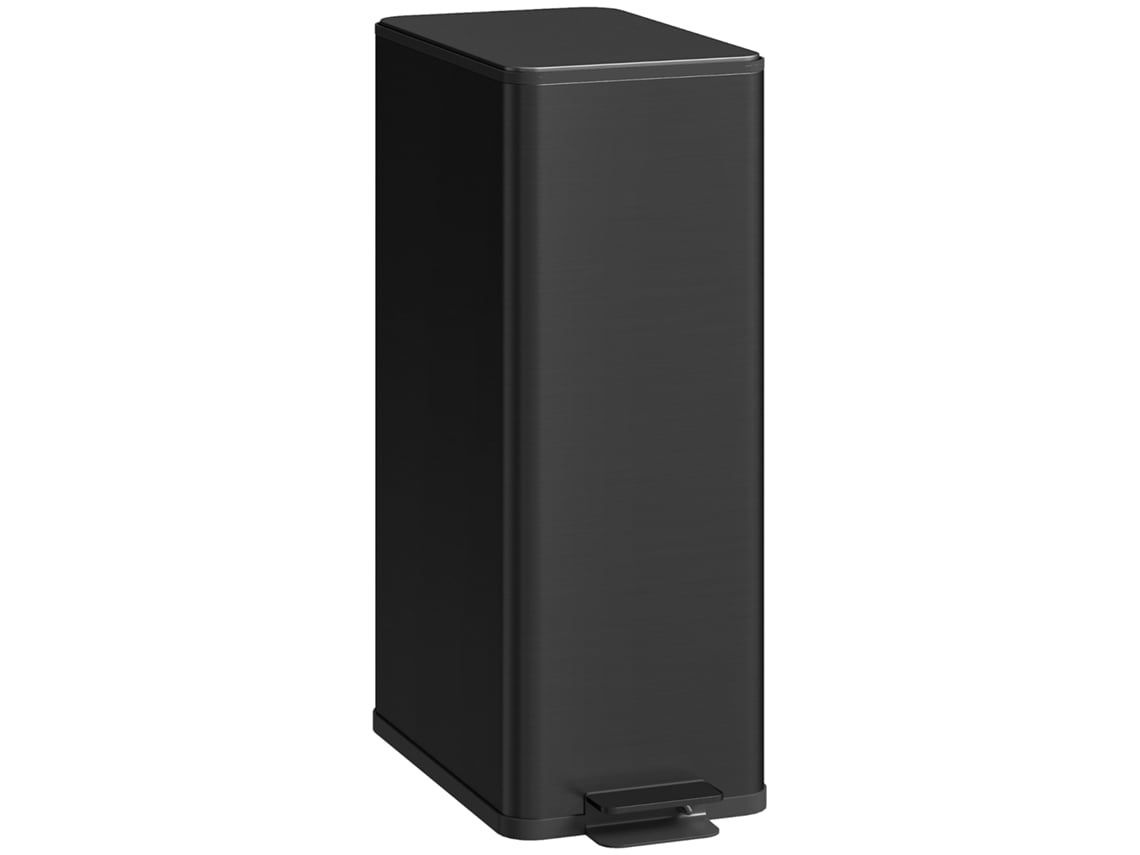 Cubo de basura de 20 litros con tapa de cierre suave y compartimento desodorizante, acero inoxidable, negro.