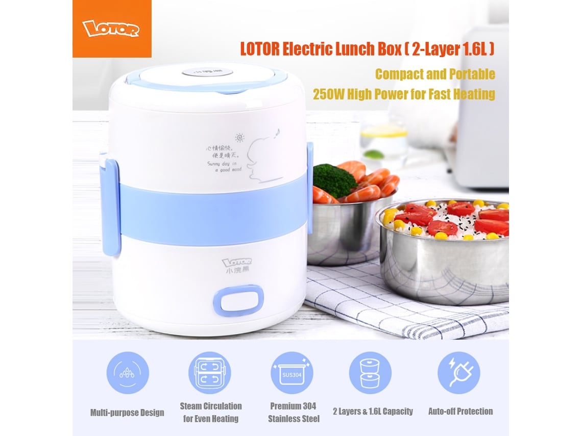 Lotor Caixa De Almoço Elétrica 2 Camadas 1.6l Aquecedor De Comida Com Panela De Aço Inoxidável Portátil
