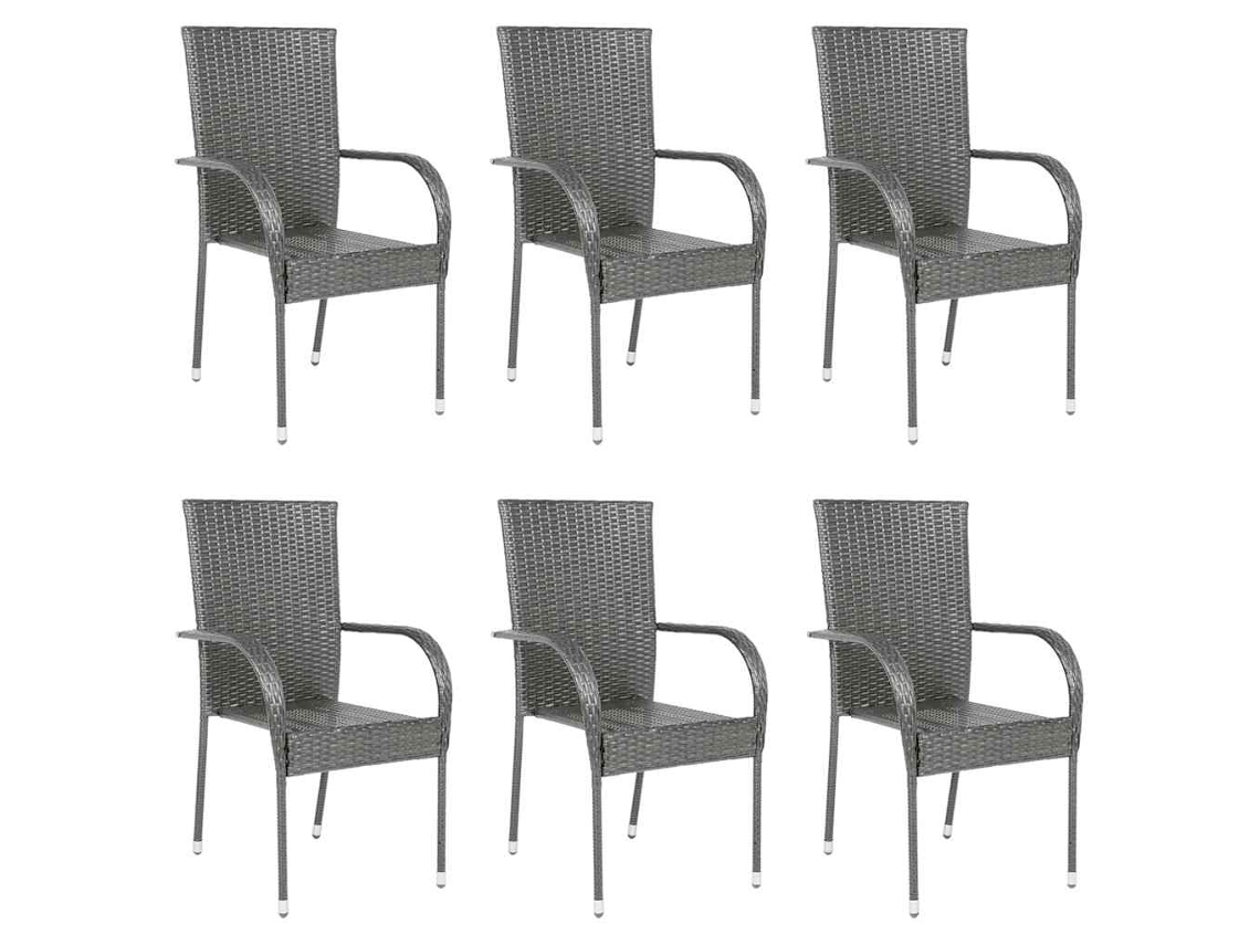 Sillas de exterior apilables DKD Home Decor de 6 piezas en mimbre sintético gris