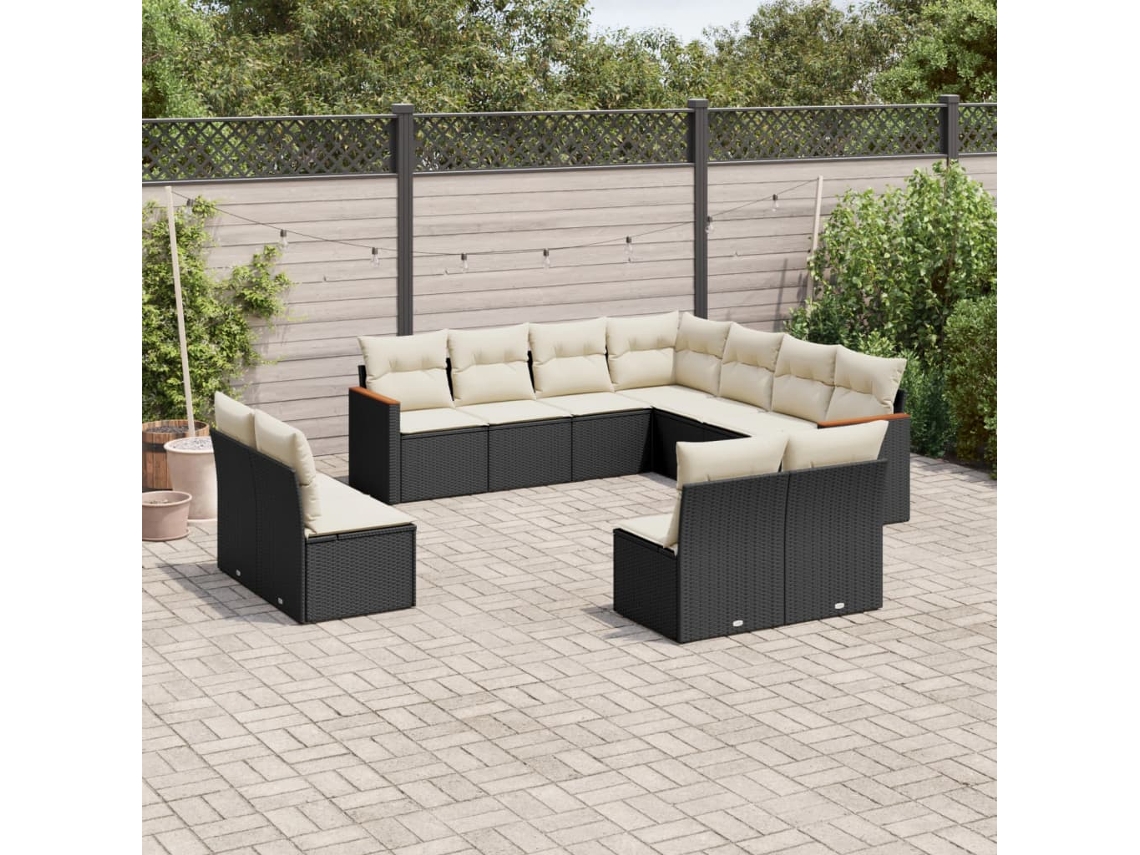 Conjunto de sofá de jardín de 11 piezas con cojines de mimbre sintético negro de DKD Home Decor