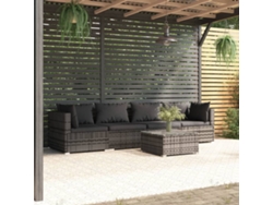 Conjunto de jardín de 5 piezas con cojines, ratán gris, DKD Home Decor