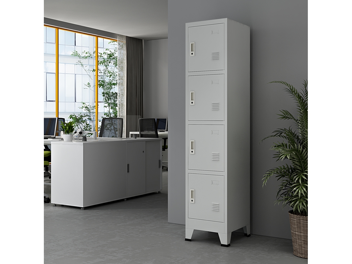 Casillero Metálico Joroinen con Portaetiquetas y 4 puertas con cerradura 180 x 38 x 45 cm Acero - Gris [en.casa]