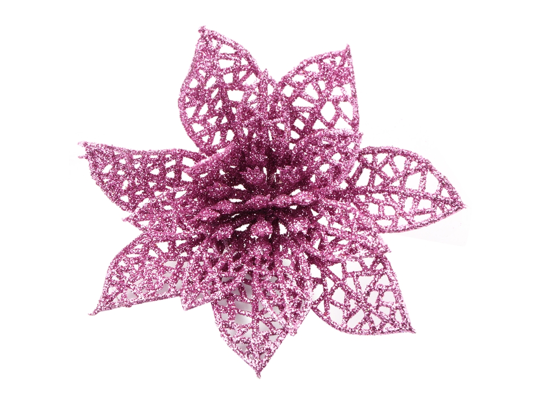 Flor Navideña Hueca Decorativa Con Purpurina Para Bodas Y Árboles De Navidad - Morado, 10 Cm