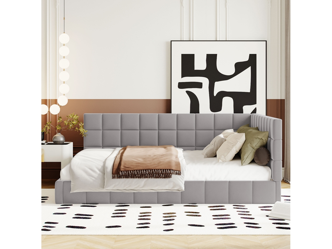 Sofá Cama 140 X 200 Cm - Cama Multifuncional Con Somier De Láminas, En Terciopelo - Gris