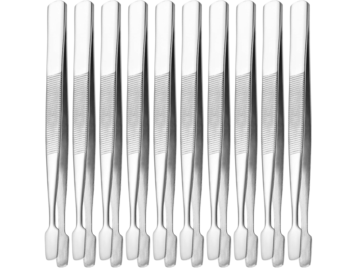 Lot De 10 Pinces A Épiler En Acero Inoxidable, Bec Plat Ergonómico, Accessoires Précis Pour