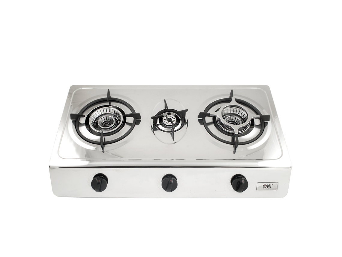 Estufa de gas para interiores NJ-300SD, 3 quemadores, acero inoxidable, portátil, para camping, GLP, 9,45 kW