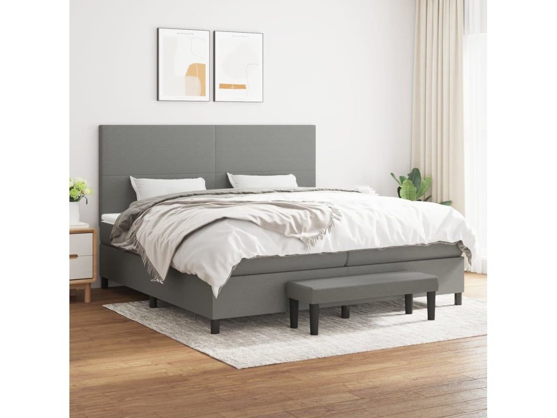 Cama Box Spring Con Colchón Tela Gris Oscuro 200x200 Cm