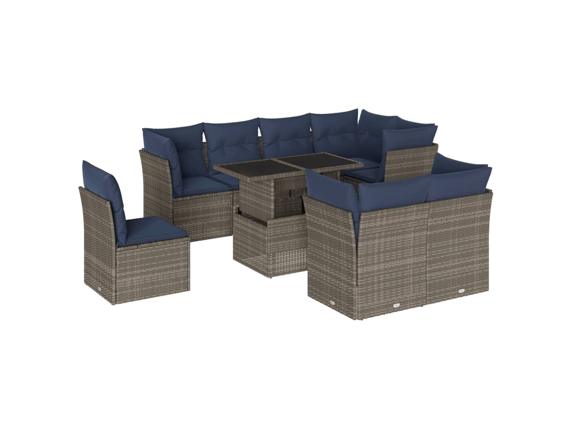 Maison Exclusive - Conjunto De Sofá De Jardín De 9 Piezas Con Cojines, Poliratán Gris