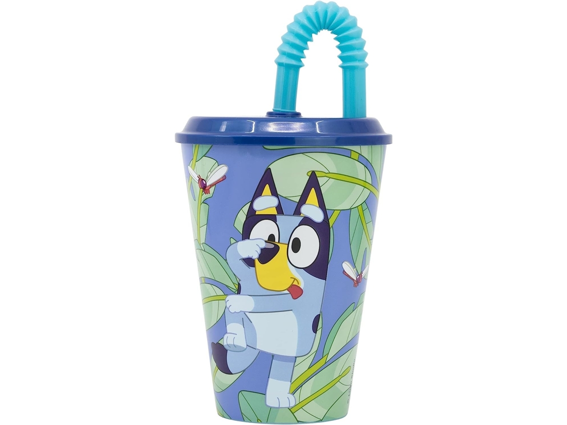 Vaso 430 Ml Con Tapa Y Pajita Azulado