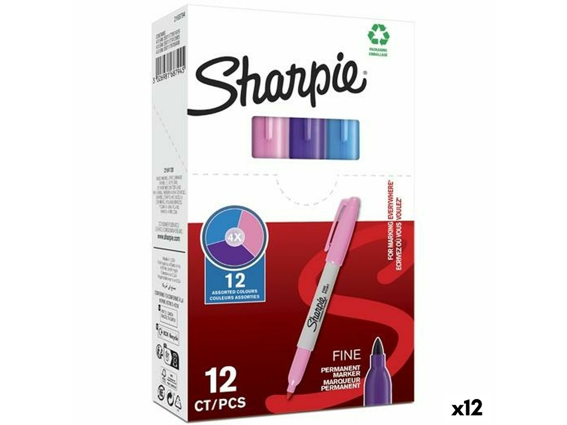 Rotulador Permanente Sharpie Roxo Cor de Rosa Turquesa 0,9 Mm 12 Unidades