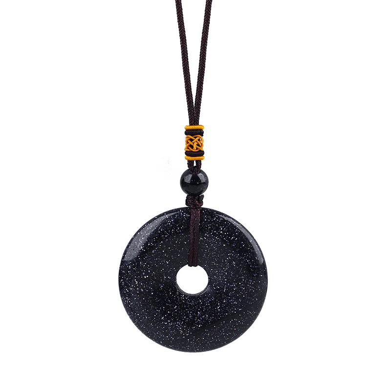 Collar con anillo de cristal en forma de rosquilla para sanación Reiki - Regalo de joyería MDUG (Arenisca azul)