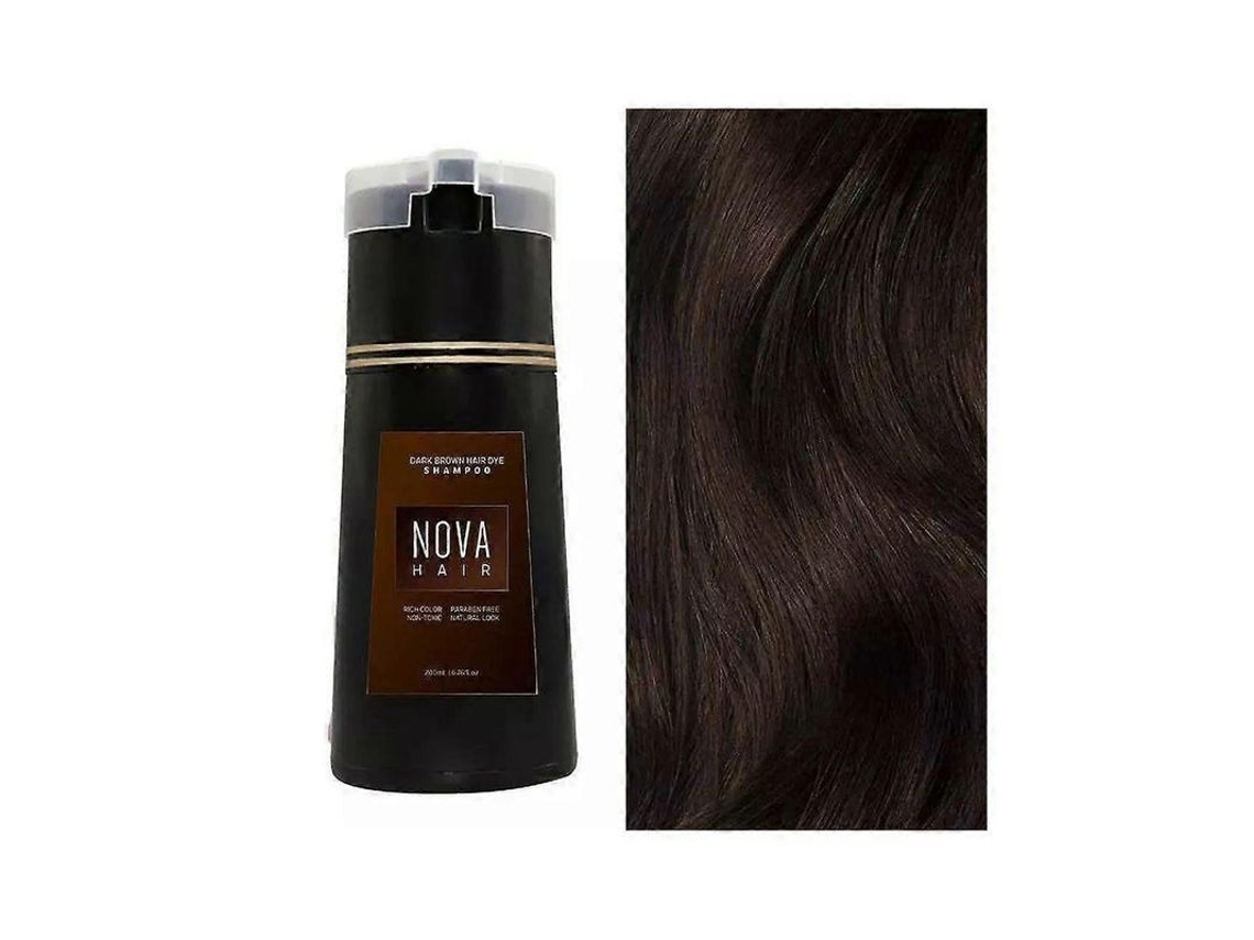 Champú Colorante Para El Cabello Nova Hair 2024, Castaño Oscuro, Instantáneo, Vegano, Sin Amoníaco, Dura De 4 A 6 Semanas.