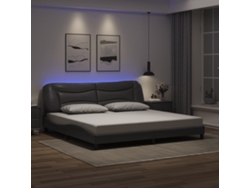 Estructura Cama Con Luces Led Cuero Sintético Gris 200x200 Cm