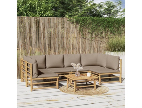 Conjunto 7 de muebles de jardín VIDAXL bambú y cojines gris taupe