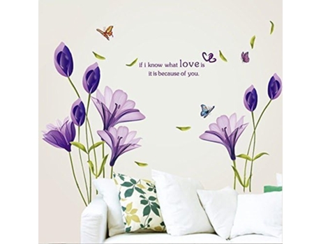 Hermosas y encantadoras flores de lirio Calcomanías de pared extraíbles DIY Flor de mariposa Vines Art Decor (Púrpura) ZMDECQNA