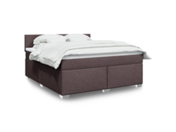 Cama Box Spring Con Colchón Tela Marrón Oscuro 180x200 Cm