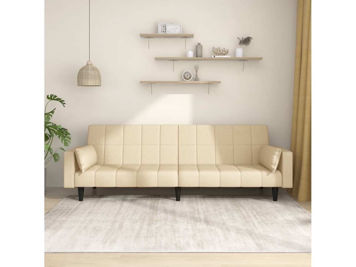 Sofá Cama De 2 Plazas Con Dos Almohadas Tela Color Crema
